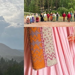 Lappnils, stickade ärmar och färgade tyger till föreställningen på Estrad Norr sommaren 2023, kostymdesign Karin Sundvall. © Anneli Renborg