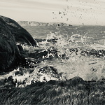 Skummet fräser sig studsande fast mot vindpinad strand, Iphonefoto, ©Mona Petersson